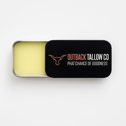 THE OG 10g slide tin by Outback Tallow Co open showing balm