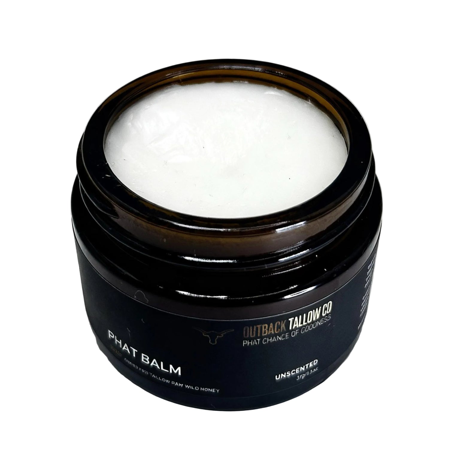 PHAT BALM concentrated grass fed beef tallow balm for dry cracked stressed and hard working skin closed jar hero shot natural skincare no synthetic fragrance fast dispatch Australia wide free shipping over $100 Outback Tallow Co Townsville Queensland Australia