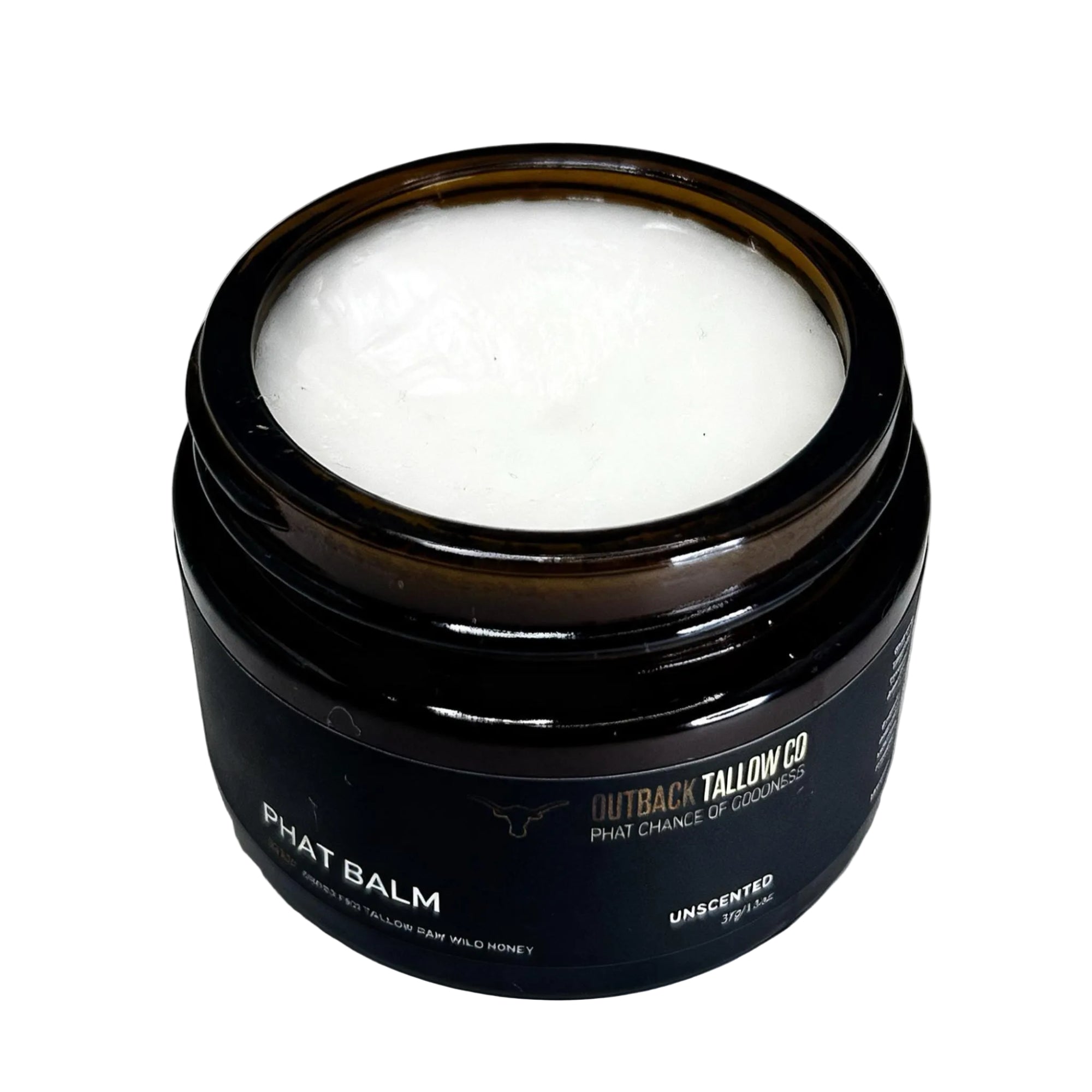 PHAT BALM concentrated grass fed beef tallow balm for dry cracked stressed and hard working skin closed jar hero shot natural skincare no synthetic fragrance fast dispatch Australia wide free shipping over $100 Outback Tallow Co Townsville Queensland Australia